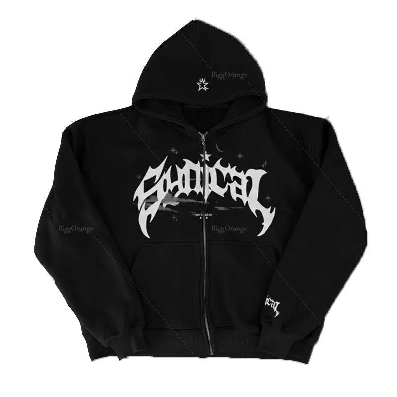 Y2K Zipper Hip Hop Hoodie