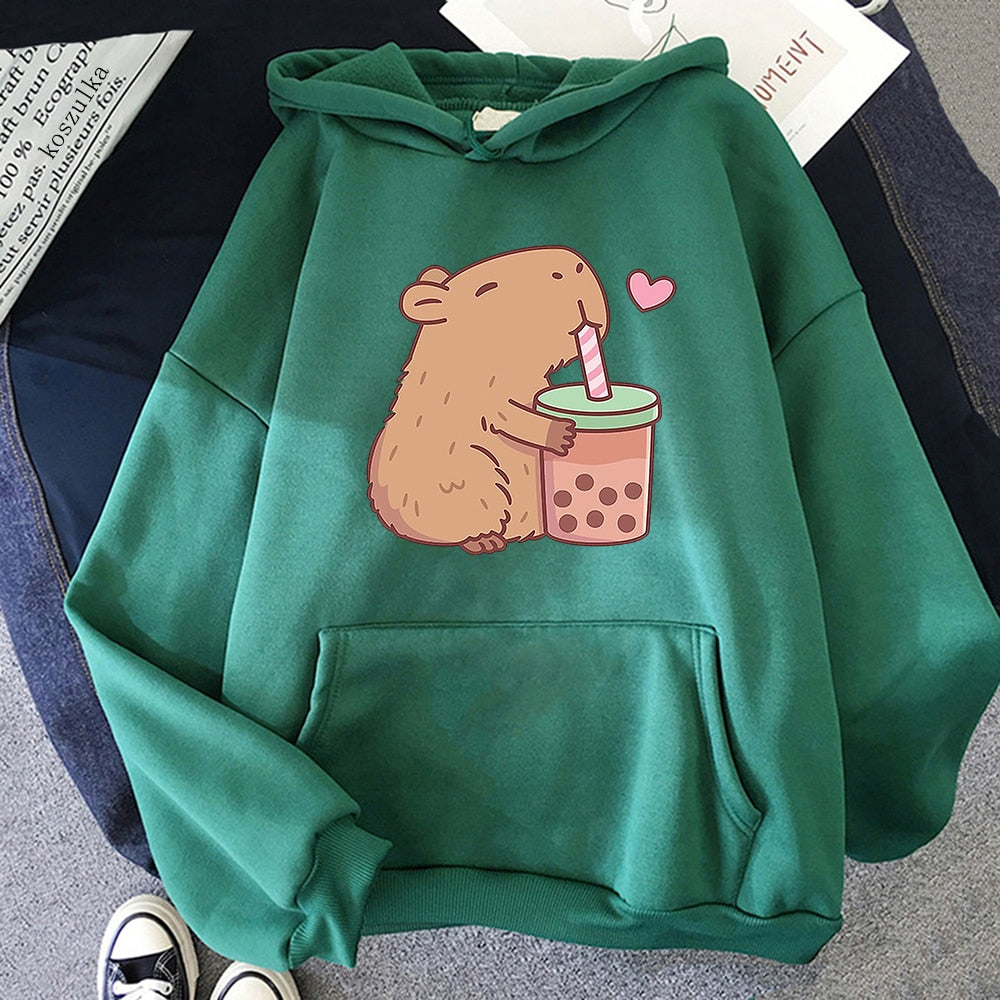 Kawaii Bubble Tea Capybara Hoodie
