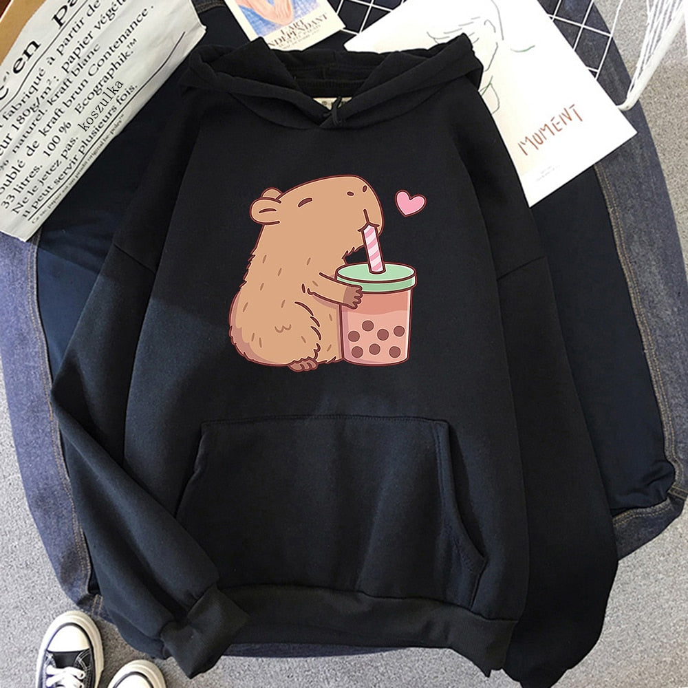 Kawaii Bubble Tea Capybara Hoodie