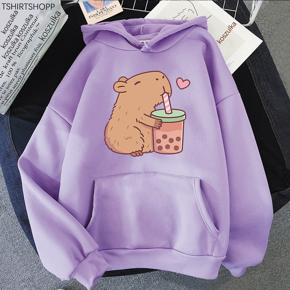 Kawaii Bubble Tea Capybara Hoodie