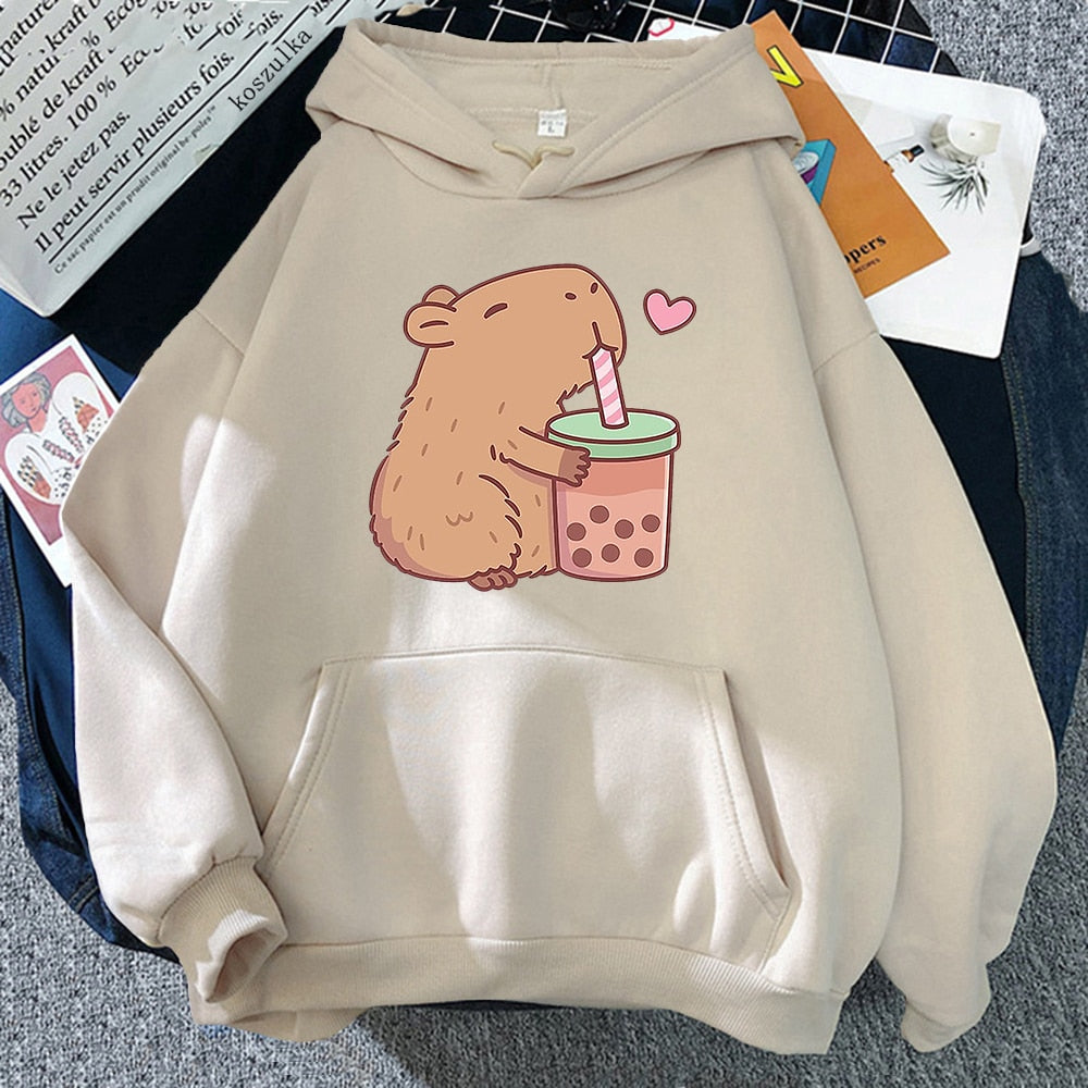 Kawaii Bubble Tea Capybara Hoodie
