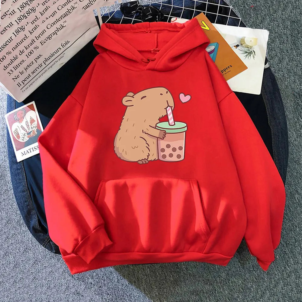 Kawaii Bubble Tea Capybara Hoodie