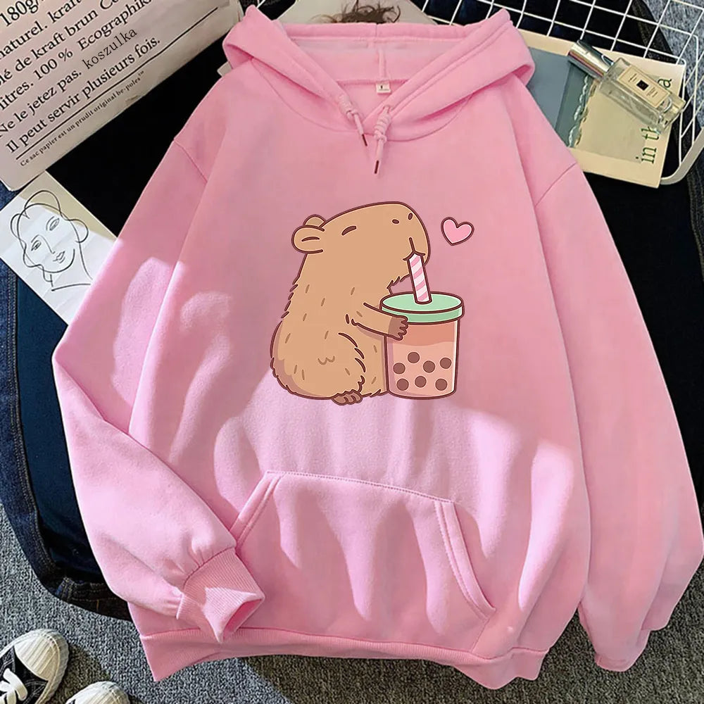 Kawaii Bubble Tea Capybara Hoodie
